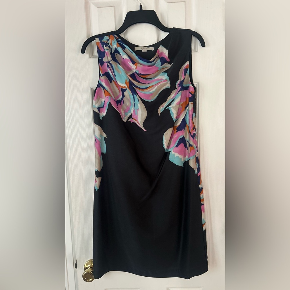 LOFT Black Dress with Vibrant Abstract Pattern. Size 2. EUC